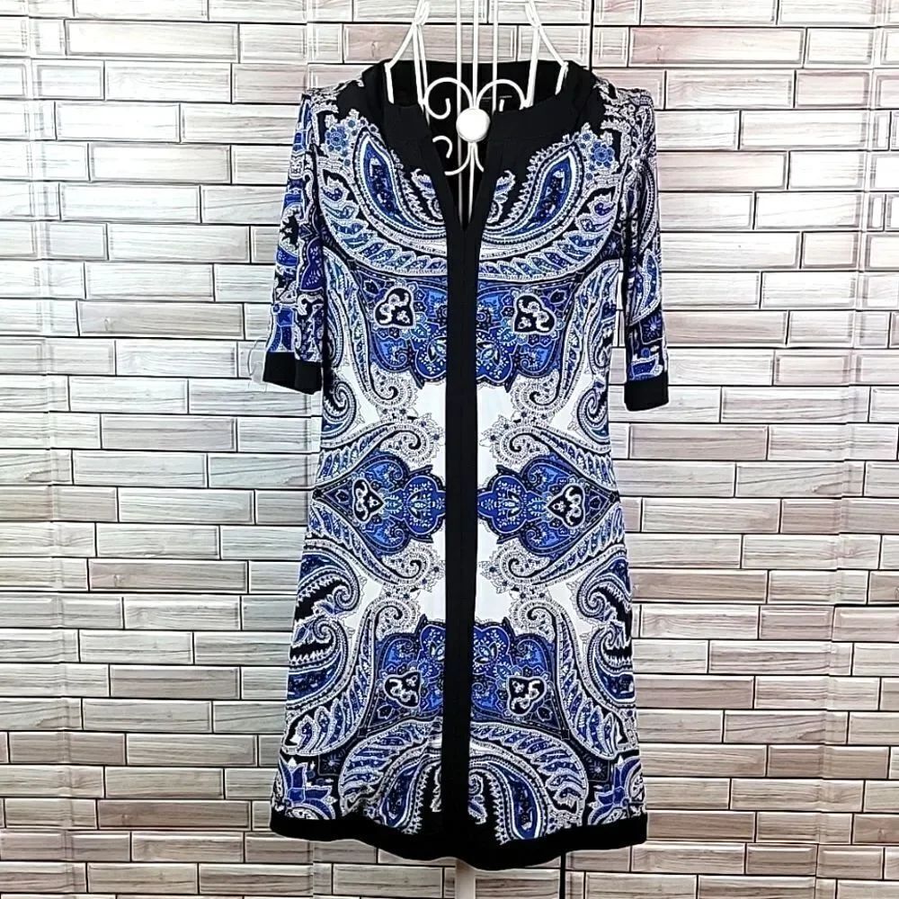 I-N-C Mini dress damask Print - Blue & Black Womens Size PS
